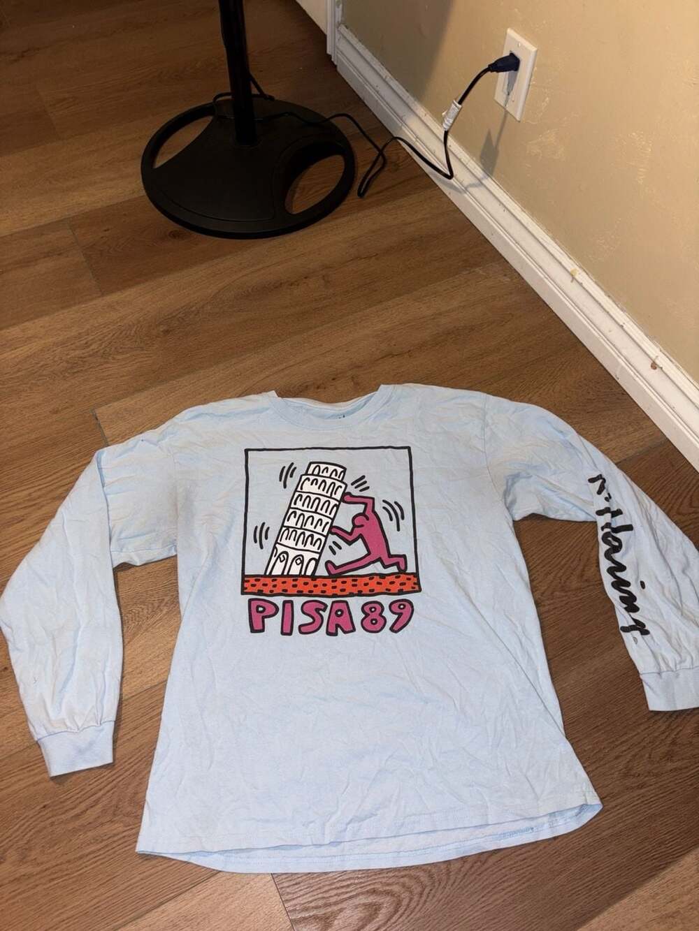 Keith Haring Pisa 89 Light Blue Long Sleeve T-Shirt Size Large